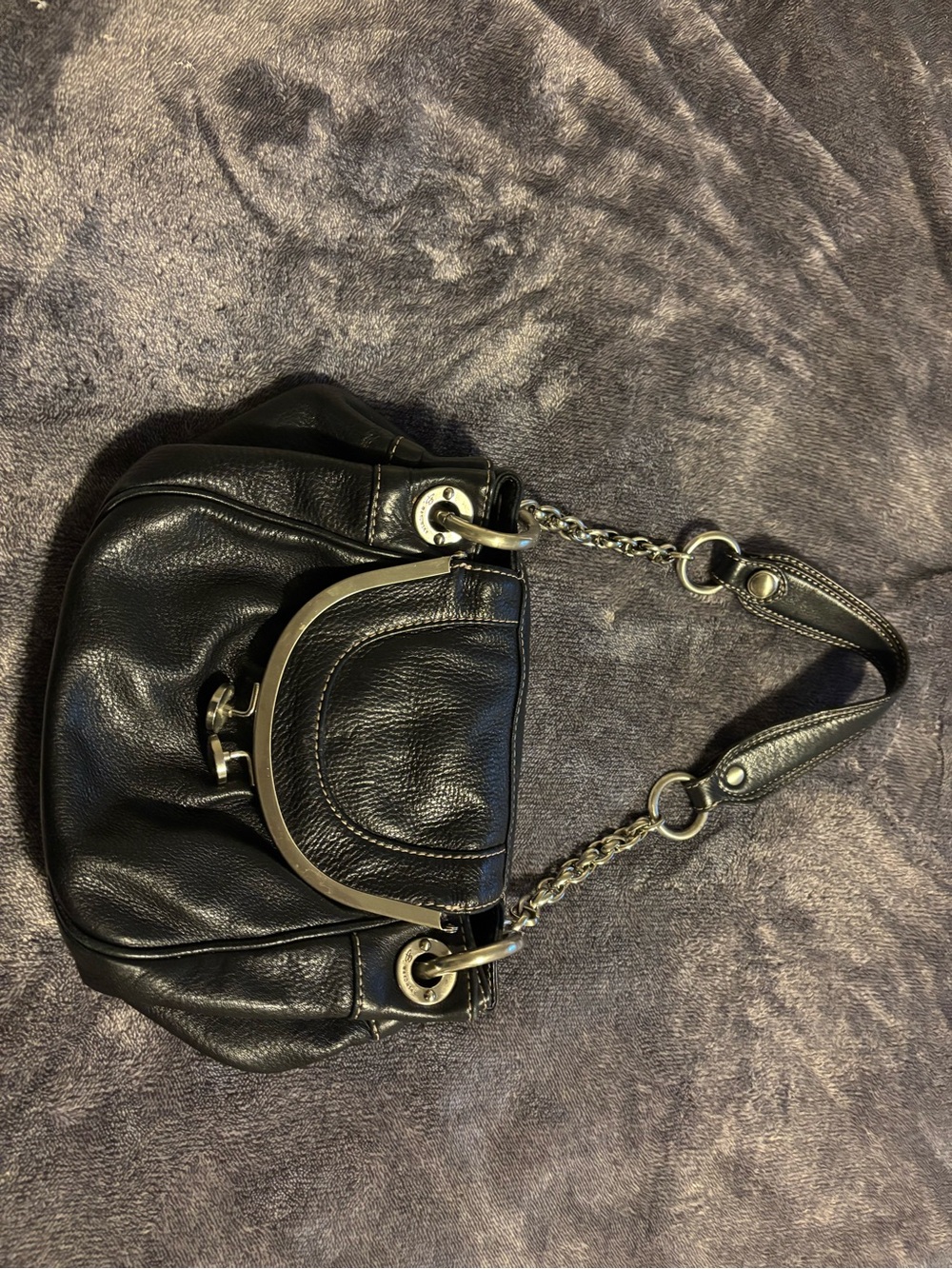 Black Leather Shoulder Bag with Chain Strap